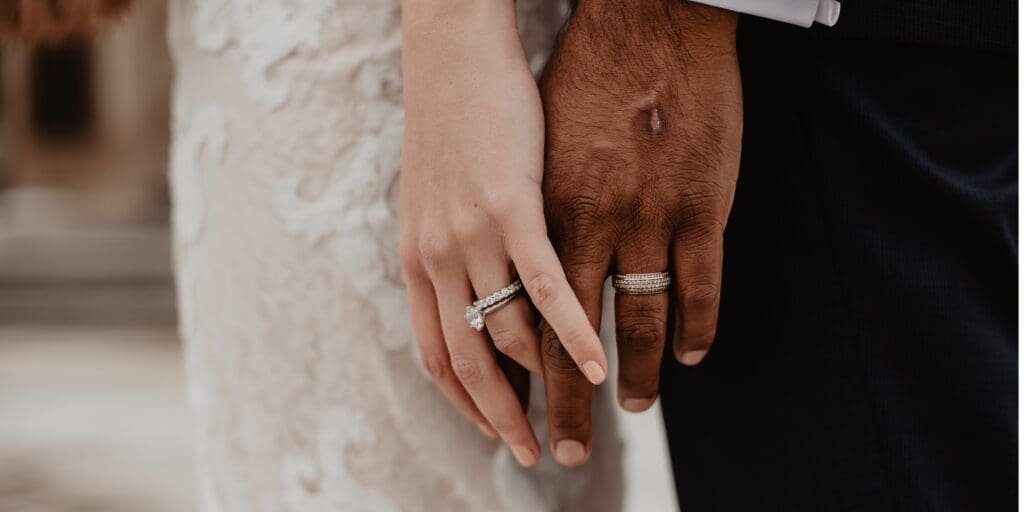 Discover Crown Diamond Jewelers 3 a couple wearing engagement and wedding rings